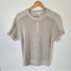Chico's Cream Knit Short Sleeve Sweater Size 0 sequins NWT
